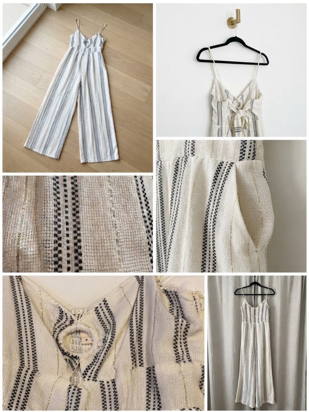 Surf Gypsy Cream Jumpsuit with Black and Gold Stripe Detail